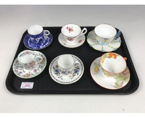 Six cabinet cups and saucers including Aynsley, Shelley and Royal Worcester etc.