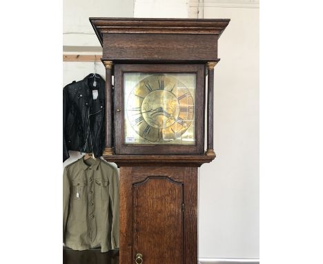 A George III brass faced oak longcase clock having 30-hour movement by Philip Corrie of Langholm