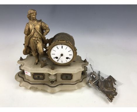 A 19th century French gilt metal and alabaster figural mantel clock (a/f) 