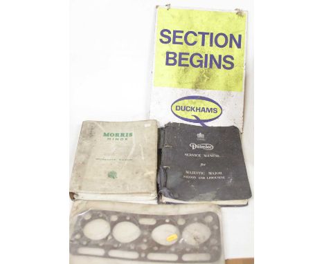 Mixed lot to include a service manual for Majestic Major Saloon and Limousine, various Dunlop brake pads, wheel trims, radiat