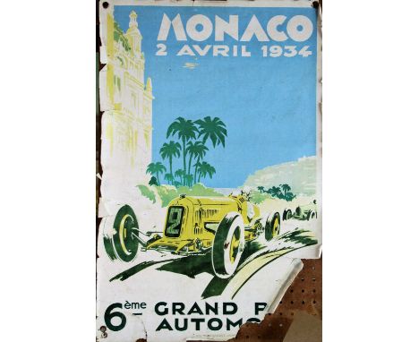 A 1934 Monaco Grand Prix poster, 59 x 39cm