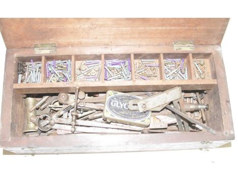A box of assorted tools, gauges etc