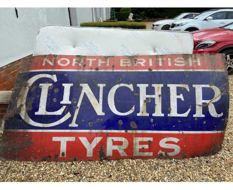 A North British Clincher Tyres enamel advertising sign, 121 x 244cm