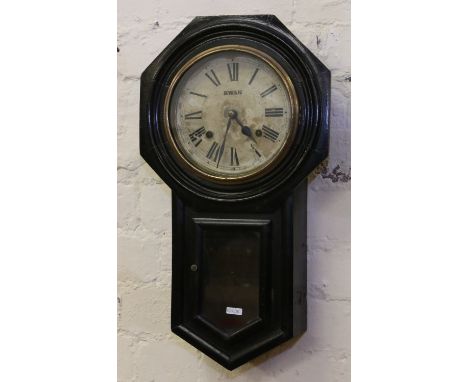 A Victorian ebonized regulator wall clock with gilt bezel and enamel dial with Roman numeral markers signed Swan.