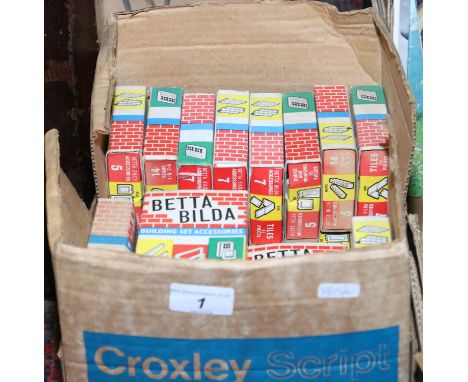 A box of vintage childrens Betta Bilda toy building blocks.