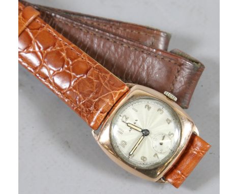 A gentleman's vintage 9ct gold cased manual Auclax wristwatch with wire lugs engraved silver dial subsidiary seconds, pointed