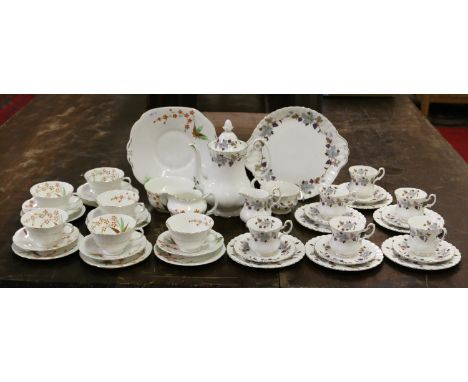 A Royal Albert six part coffee service decorated in the Lorraine design along with a Collingwood tea service.