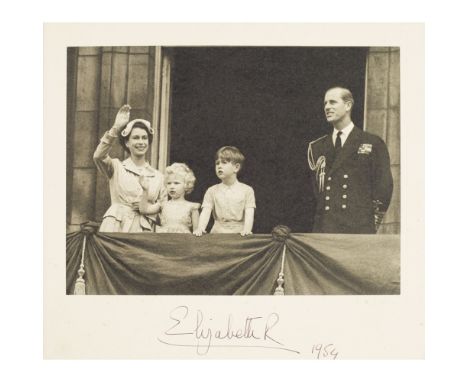 ELIZABETH II, QUEENCHRISTMAS CARD SIGNED AS QUEEN "ELIZABETH R." AND DATED 1954, DEPICTING THE QUEEN, Prince Philip, Prince C