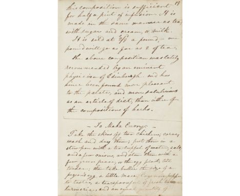 RECIPE BOOK OF AMELIA HALLIBURTON RAEDATED 1821 76 manuscript pp., 190 x 122mm, including recipes for furniture polish, orang