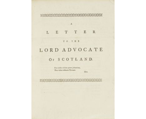 SCOTTISH PAMPHLETS, A COLLECTION,COMPRISING 1) [Walker, John, Baillie of Edinburgh.] [Caption title:] To the Right Honourable