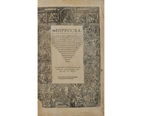 HIPPOCRATES HIPPOCRATIS COI MEDICORUM OMNIUM LONGE PRINCIPIS, OPERA  Basel: in Officina Andreae Crantandri, 1526. Folio, edit