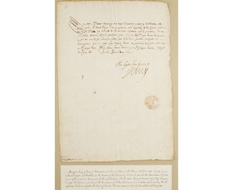 HENRI IV, (1553-1610, KING OF FRANCE)BRIEF LETTER SIGNED 'HENRY', JANUARY 1601, addressed to "Mon Frere" [a Duke ?], and conc