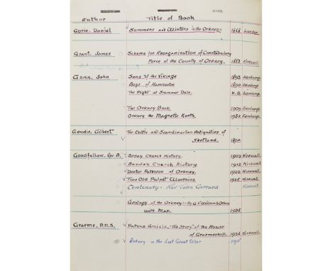 TAIT, JAS. [JAMES]BOOKS AND PAMPHLETS RELATING TO ORKNEY with notes and prices, collected by Jas. Tait, c.1960, comprising a 