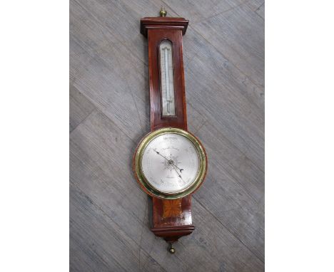 An Edwardian Negretti and Zambra wall barometer, mahogany crossbanded inlaid case with silvered dial