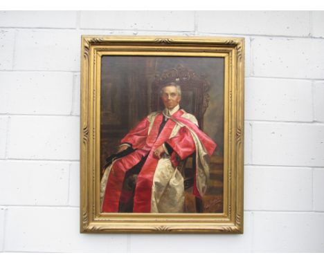 ARTHUR WESTON (XIX/XX) An oil on canvas portrait of an Academic Professor seated in dress robes. Signed bottom right and date