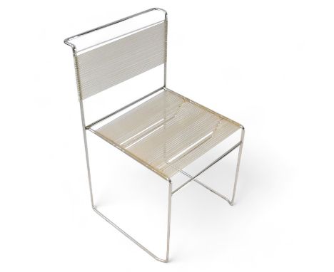 Set of 10 spaghetti chairs with chrome-plated steel frame created by Giandomenico Belotti for FlyLine, Italy, 1970s. Seat and