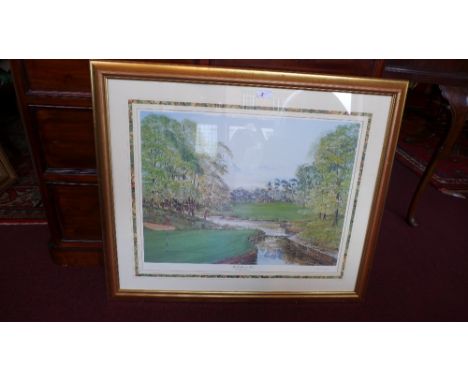 A W.K. Waugh limited edition golfing print titled 'The Ballesteros Hole, The Belfry England', signed by the artist and also s