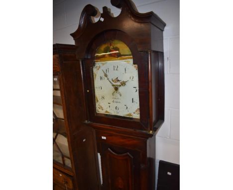 A 19th century mahogany 30 hour long case clock by M Bradberry, Leyburn, having a swan neck pediment over arched glazed door,