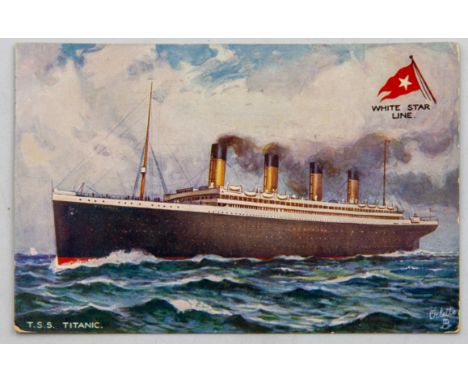 An early 20th century coloured postcard of the White Star Line depicting the T.S.S. Titanic; with handwritten message verso  