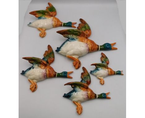 Five vintage graduated Beswick wall hanging ducks. model number's 596 - 0 (minor fire crack to underside) 596 - 1, 596 - 2,  