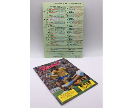 Football interest: a signed John Motson commentary card for 9/4/83 League Division One, Nottingham Forest vs Tottenham Hotsp