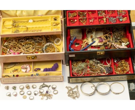 A large collection of costume jewellery comprising silver jewellery including a 9ct gold and silver paste set ring, silver a 