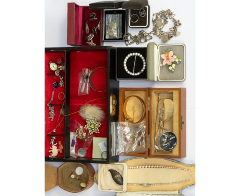 A collection of costume jewellery to include a 9ct gold diamond set ring, total gross weight approx 1.6gms six George V pre 2