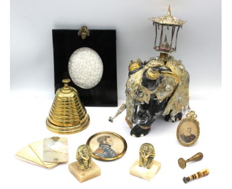 A mixed lot to include; a 19th century portrait miniature watercolour of a Naval Officer (some loss); two metal seals, one wi