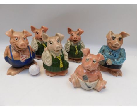 Six Nat West wade pigs , usual marks to base , good condition, 1 without stopper