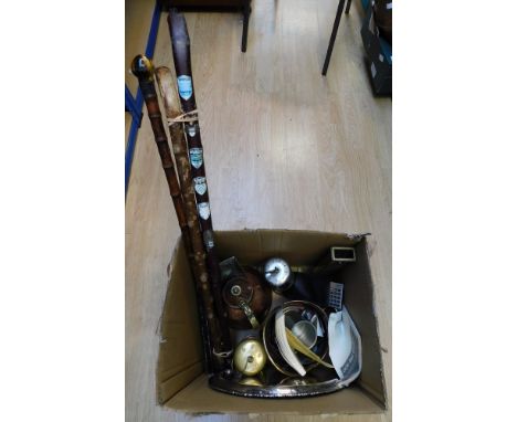 Two Eccles miners lamps along with a collection of brass and plated wares with Casio calculator.&nbsp;some wear , dents etc