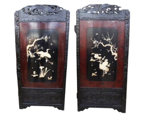 An early 20th Century Chinese room dividing panels from probably a four piece screen, with ornate carving and bird detail.