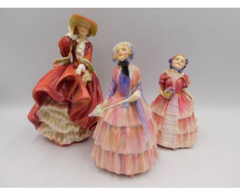 Three Royal Doulton porcelain ladies comprising Biddy HN1513, Top O'The Hill HN1834 and Ruby HN1724 , Ruby figure AF, others 