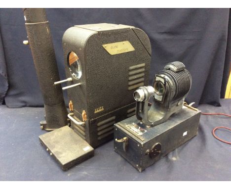A vintage E.D.P Film Strip Projector, cased with fittings (untested) together with a vintage Elite Diascope and lens, electri