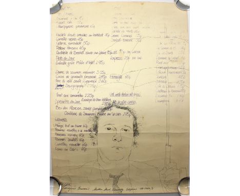 After David Hockney OM CH RA British born 1937:Langans Brasserie Illustrated Menu, 1975; The Restaurateur. Unframed. Dimensio