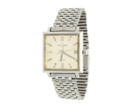 Ulysse Nardin- a gentleman's automatic steel cased wristwatch comprising a square silvered dial with applied baton markers, w