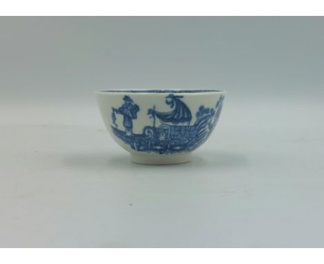 An 18th century Worcester blue and white tea bowl, printed with the fisherman and cormorant pattern, circa 1775-80, size appr