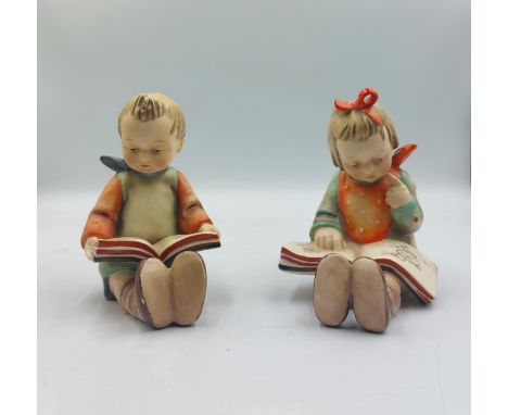 A pair of Hummel bookworm bookends. Boy and Girl sat readingNumbers 14 A & B - TMK 3C1957-1964Head of the Girl has been broke