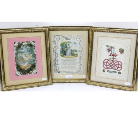 A collection of three late 19th / early 20th century valentines to include; a hand painted example with beach and seaside lan