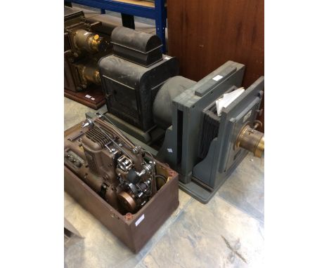 A late 19th century Hunter-Penrose painted mahogany and brass photographic enlarger, bearing original manufacturers' ivorine 