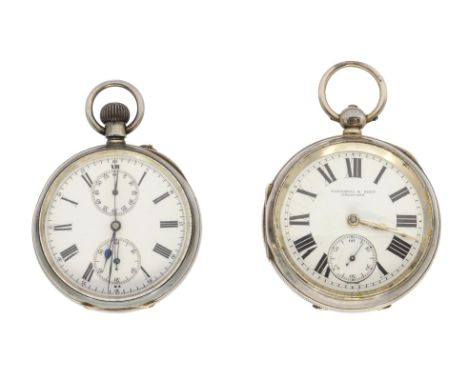 A silver cased open face pocket watch by Fattorini & Sons Bradford, with white enamel dial, numeral markers, subsidiary dial 