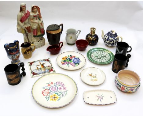 A collection of 1960s/70s Poole pottery kitchen wares along with vintage coffee and tea wares, Denby mugs and Staffordshire f