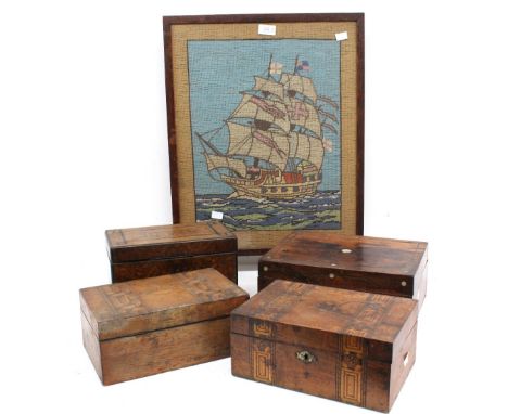 A 19th century burr walnut veneered tea caddy, of rectangular shape with hinged cover opening to reveal two hinged containers