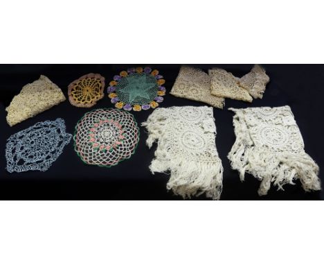 A large collection of haberdashery to include lace tatting (1900 up to 1918), pink embroidered napkins and table mats (1930),