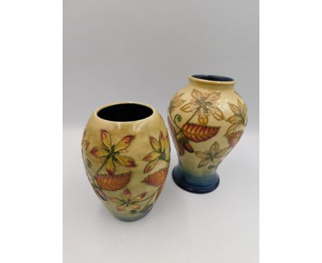 2 Moorcroft vases in the Service Berry design by Nicola Slaney , taller vase height approximately 15cm, usual factory marks t
