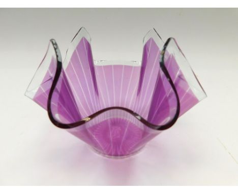 A Glass Handkerchief vase in a striped design , minor nibbles to rim