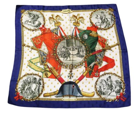 Hermes- a vintage Carre 90 'Napoleon' silk jacquard scarf, designed by Philippe Ledoux, decorated with imperial symbolism and
