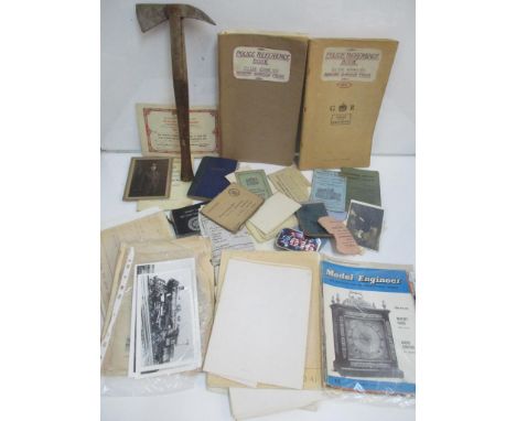 Printed and written ephemera to include WWII diary, together with an axe 