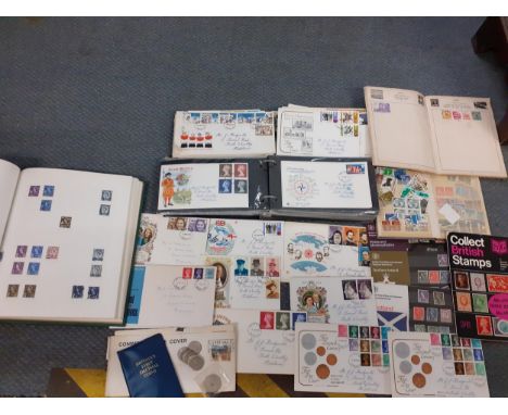 Mixed 1960's and 1970's First Day covers, definitive stamps, two stamp albums, a stock book and decimal coinageLocation: RWB 