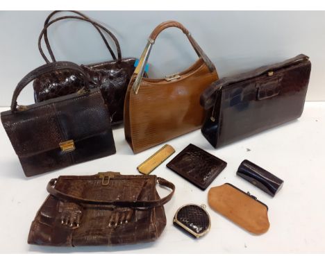 A quantity of vintage reptile handbags and handbag accessoriesLocation: RWB 