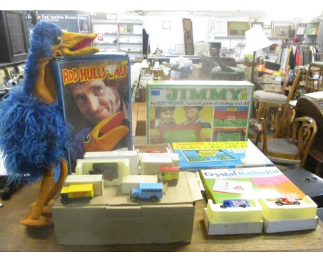 A Waddingtons Jimmy electronic football games, Science Fair electric digital logic lab kit, and Science Fair crystal radio ki